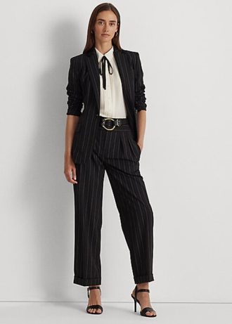 Pantalon large en crêpe de laine à rayures noires Ralph Lauren pour femme