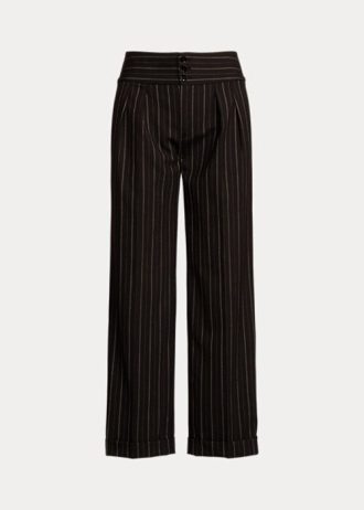 Pantalon large en crêpe de laine à rayures noires Ralph Lauren pour femme