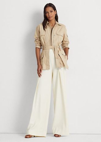 Pantalon large en crêpe plissé crème Ralph Lauren pour femme