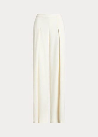 Pantalon large en crêpe plissé crème Ralph Lauren pour femme