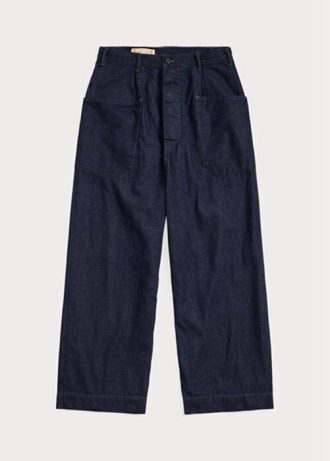 Pantalon large en denim de coton et lin bleu marine Ralph Lauren pour femme