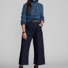 Pantalon large en denim de coton et lin bleu marine Ralph Lauren pour femme Pantalon large en denim de coton et lin bleu marine Ralph Lauren pour femme