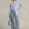 Pantalon large en satin bleu à motif étoile Ralph Lauren pour femme
