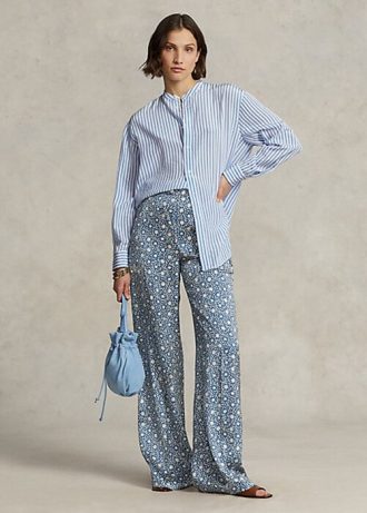 Pantalon large en satin bleu à motif étoile Ralph Lauren pour femme