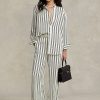 Pantalon large en satin rayé noir/crème pour femme Ralph Lauren