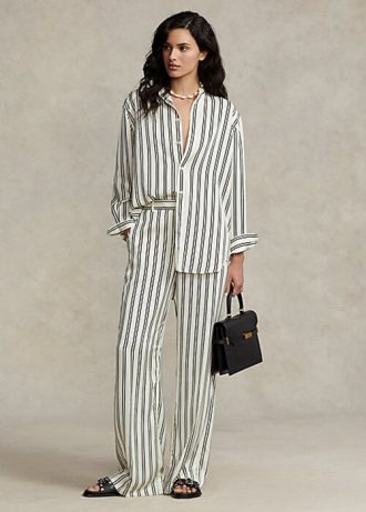 Pantalon large en satin rayé noir/crème pour femme Ralph Lauren