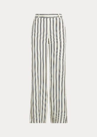 Pantalon large en satin rayé noir/crème pour femme Ralph Lauren