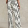 Pantalon large en satin rayé noir/crème pour femme Ralph Lauren
