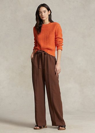 Pantalon large en soie mélangée marron Ralph Lauren pour femme Pantalon large en soie mélangée marron Ralph Lauren pour femme