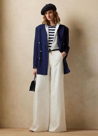 Pantalon large en soie Shantung Elaine de Ralph Lauren pour femme blanc