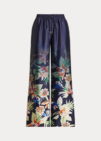 Pantalon large à imprimé floral Ralph Lauren bleu marine pour femme