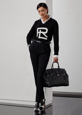 Pantalon long en gabardine de laine noire pour femme Ralph Lauren Clancy Pantalon long en gabardine de laine noire pour femme Ralph Lauren Clancy