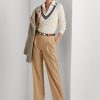 Pantalon plissé en sergé de laine mélangée Ralph Lauren kaki pour femme Pantalon plissé en sergé de laine mélangée Ralph Lauren kaki pour femme