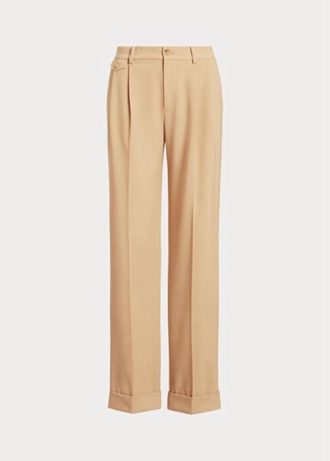 Pantalon plissé en sergé de laine mélangée Ralph Lauren kaki pour femme Pantalon plissé en sergé de laine mélangée Ralph Lauren kaki pour femme
