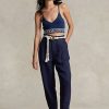Pantalon plissé en sergé de lin mélangé bleu marine Ralph Lauren pour femme