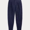 Pantalon plissé en sergé de lin mélangé bleu marine Ralph Lauren pour femme