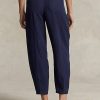 Pantalon plissé en sergé de lin mélangé bleu marine Ralph Lauren pour femme