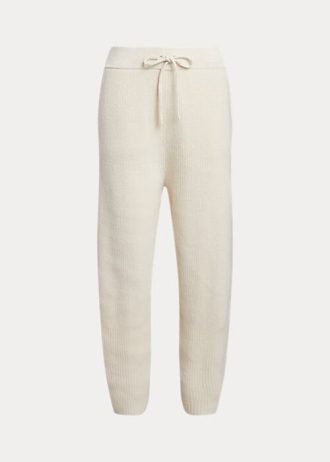 Pantalon pull en cachemire et laine côtelés Ralph Lauren pour femme, couleur crème