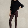 Pantalon skinny en cuir d&rsquo;agneau extensible chocolat Ralph Lauren pour femme
