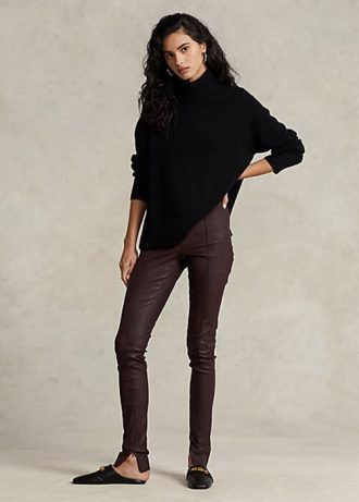 Pantalon skinny en cuir d&rsquo;agneau extensible chocolat Ralph Lauren pour femme
