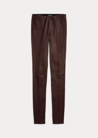 Pantalon skinny en cuir d&rsquo;agneau extensible chocolat Ralph Lauren pour femme