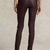 Pantalon skinny en cuir d&rsquo;agneau extensible chocolat Ralph Lauren pour femme