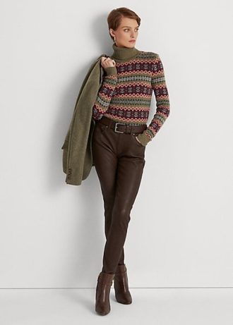 Pantalon skinny en cuir nappa marron Ralph Lauren pour femme