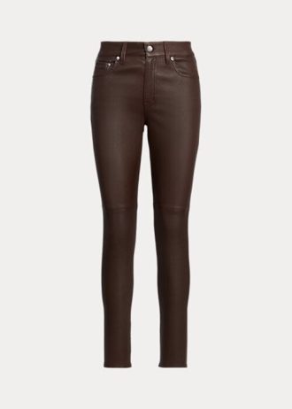 Pantalon skinny en cuir nappa marron Ralph Lauren pour femme