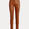 Pantalon skinny taille haute en cuir marron Ralph Lauren pour femme