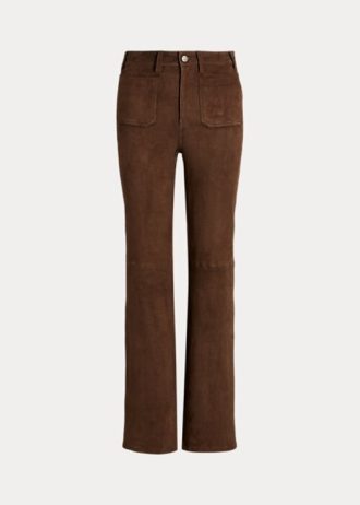 Pantalon évasé en daim d&rsquo;agneau chocolat pour femme Ralph Lauren