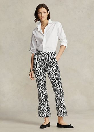 Pantalon évasé en satin noir à motif graphique Ralph Lauren pour femme