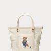 Petit sac fourre-tout en toile Ralph Lauren pour femme, motif Polo Bear de la Nouvelle-Orléans, écru et multicolore