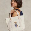 Petit sac fourre-tout en toile Ralph Lauren pour femme, motif Polo Bear de la Nouvelle-Orléans, écru et multicolore