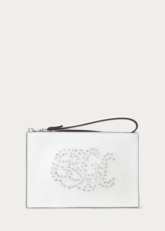 Petit sac à main en cuir blanc à œillets brodés Ralph Lauren pour femme