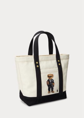 Petits sacs fourre-tout Polo Bear en toile écru/noir Ralph Lauren pour femme