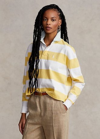 Polo de rugby court rayé jaune/blanc Ralph Lauren pour femme
