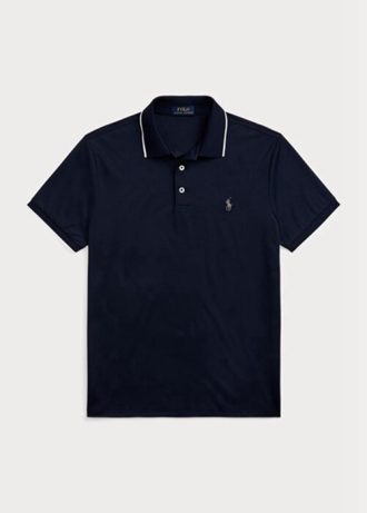 Polo Ralph Lauren bleu marine coupe slim pour homme, motif œil-de-perdrix