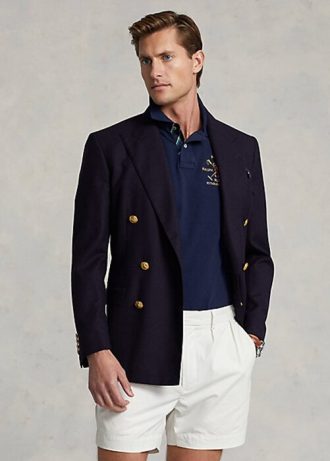 Polo Ralph Lauren bleu marine en maille coupe classique avec écusson pour homme