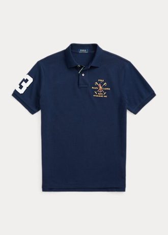 Polo Ralph Lauren bleu marine en maille coupe classique avec écusson pour homme