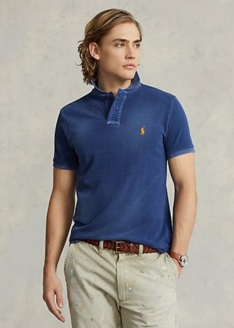 Polo Ralph Lauren bleu marine en maille raccommodée coupe classique pour homme