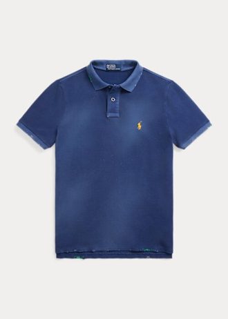 Polo Ralph Lauren bleu marine en maille raccommodée coupe classique pour homme