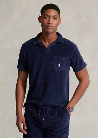 Polo Ralph Lauren bleu marine en tissu éponge coupe slim pour homme