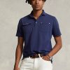 Polo Ralph Lauren bleu marine à poches en filet pour homme, coupe classique