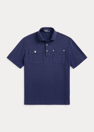 Polo Ralph Lauren bleu marine à poches en filet pour homme, coupe classique