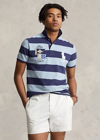 Polo Ralph Lauren bleu slim fit en maille Big Pony pour homme