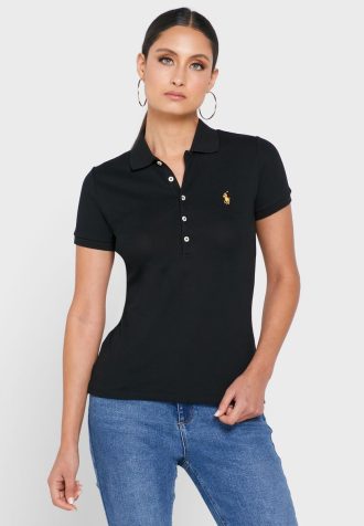 Polo Ralph Lauren noir à boutons pour femme