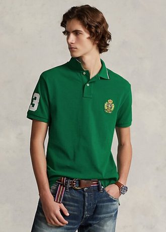 Polo Ralph Lauren vert coupe classique pour homme avec écusson en maille
