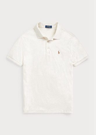 Polos beiges en coton doux Ralph Lauren Custom Slim Fit pour homme