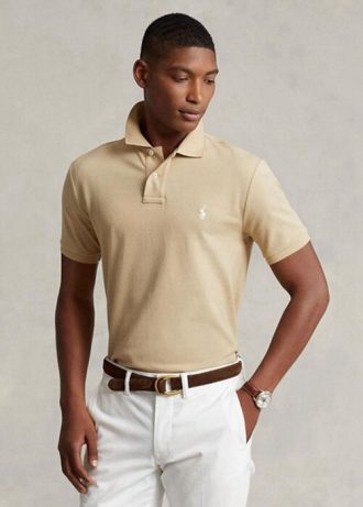 Polos beiges en maille ajustée Ralph Lauren pour homme