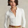 Polos blancs courts côtelés boutonnés pour femmes Ralph Lauren